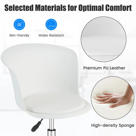 Set of 2 Office Desk Chair with Ergonomic Backrest and Soft Padded PU Leather Seat-White