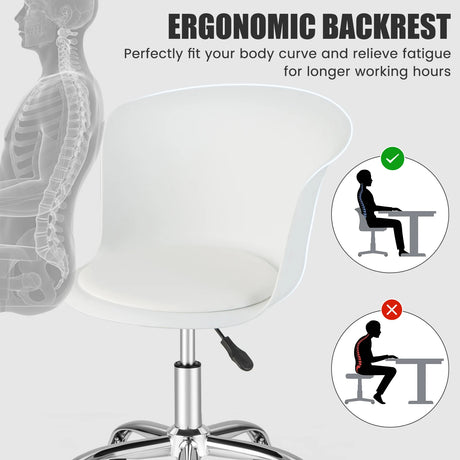 Set of 2 Office Desk Chair with Ergonomic Backrest and Soft Padded PU Leather Seat-White