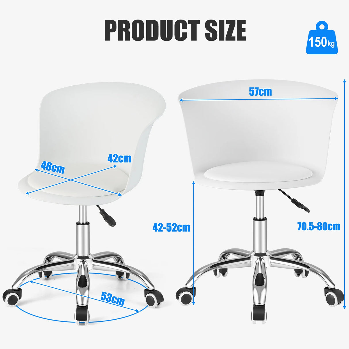 Set of 2 Office Desk Chair with Ergonomic Backrest and Soft Padded PU Leather Seat-White
