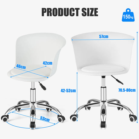 Set of 2 Office Desk Chair with Ergonomic Backrest and Soft Padded PU Leather Seat-White