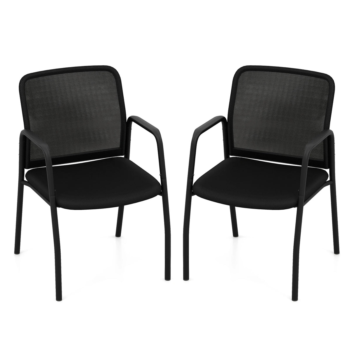 Waiting Room Chair Set of 2 Office Guest Chairs with Ergonomic Mesh Backrest-Black