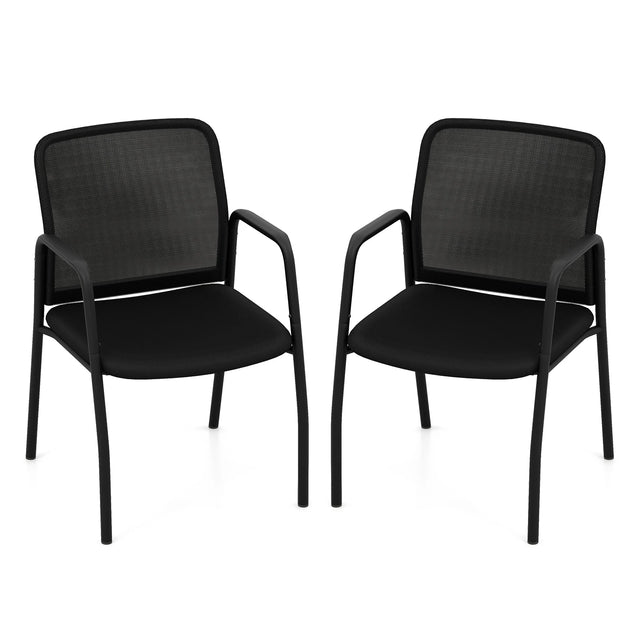 Waiting Room Chair Set of 2 Office Guest Chairs with Ergonomic Mesh Backrest-Black