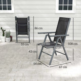 Outsunny Set of 2 Folding Chair, Aluminium Frame Outdoor Camping Chairs with Breathable Mesh Back and Seat, Garden Chair Set with Armrests for Balcony, Dark Grey