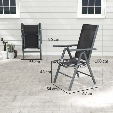 Outsunny Set of 2 Folding Chair, Aluminium Frame Outdoor Camping Chairs with Breathable Mesh Back and Seat, Garden Chair Set with Armrests for Balcony, Dark Grey