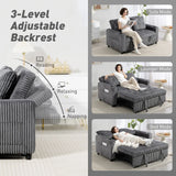 HOMCOM 2 Seater Click Clack Sofa Bed with Pull Out Design, Corduroy Upholstery - Charcoal Grey