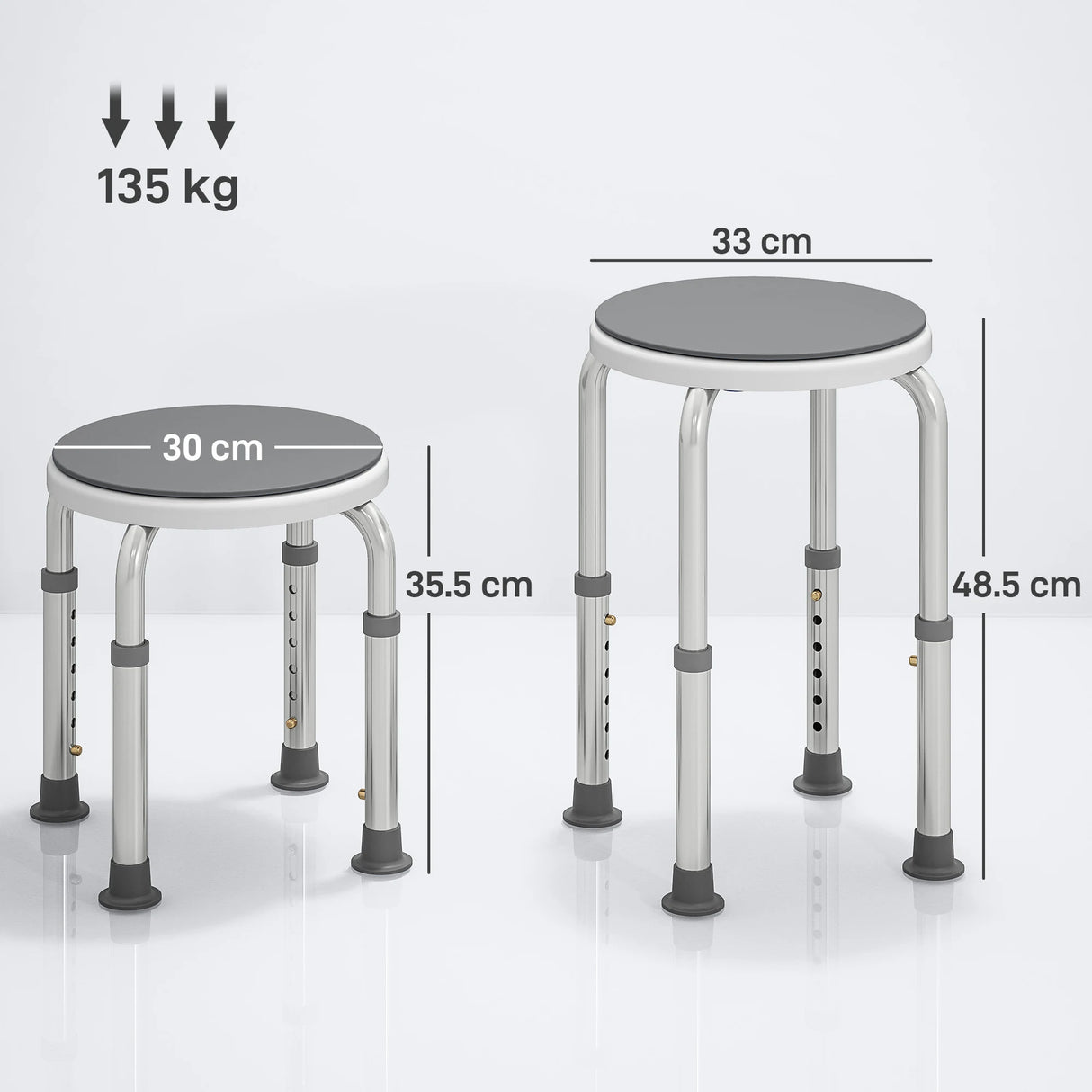 HOMCOM 360 Swivel Shower Chair, Height Adjustable Aluminium Shower Stool with Non-Slip Feet for Disabled, Elderly, Grey