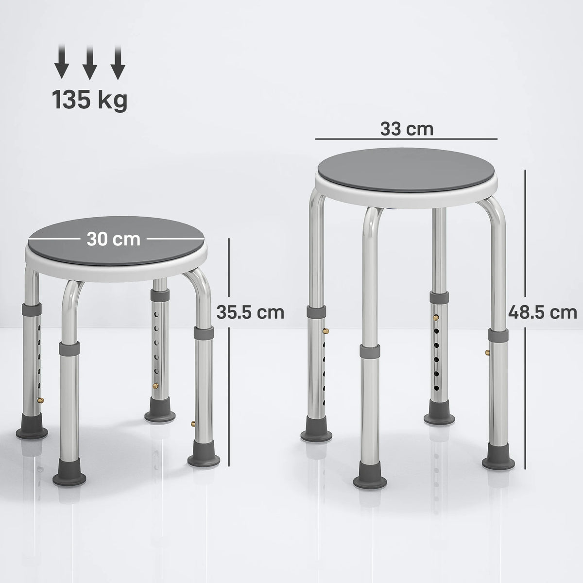 HOMCOM 360 Swivel Shower Chair, Height Adjustable Aluminium Shower Stool with Non-Slip Feet for Disabled, Elderly, Grey