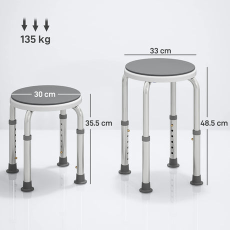 HOMCOM 360 Swivel Shower Chair, Height Adjustable Aluminium Shower Stool with Non-Slip Feet for Disabled, Elderly, Grey