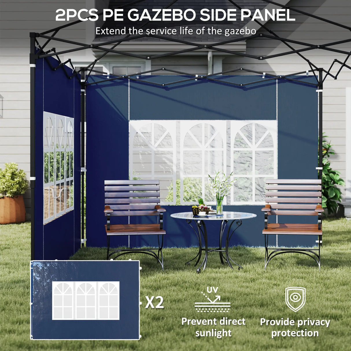 Outsunny Set of Two 3 x 3(m) Gazebo Frame Replacement Walls - Blue