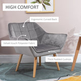 HOMCOM Armchair Accent Chair, Vanity Chair with Wide Arms, Slanted Back, Padding, Metal Frame, Wooden Legs, Home Bedroom Furniture Seating, Set of 2, Grey