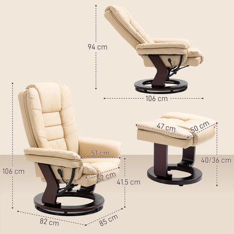 HOMCOM Faux Leather 135 Reclining Chair and Footstool - Beige