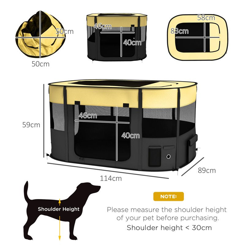 PawHut Foldable Dog Pen with Storage Bag for Indoor/Outdoor Use, Portable Pet playpen, with Ground Stakes - Yellow