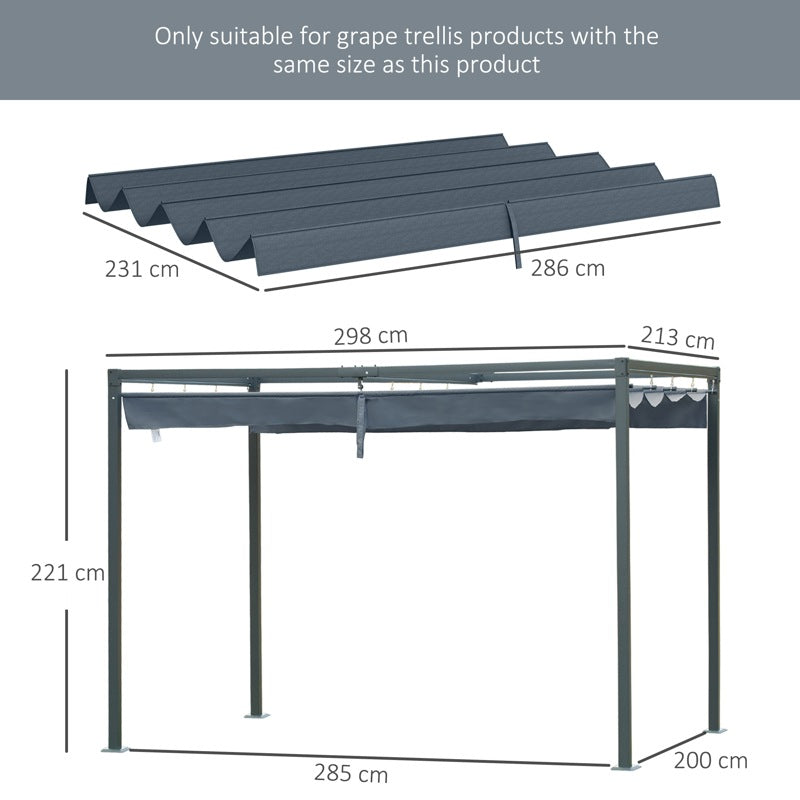 Outsunny Pergola Roof, Retractable Sun Shade Cover for 2.85 x 2m Pergola, UV30+ Protected, Dark Grey