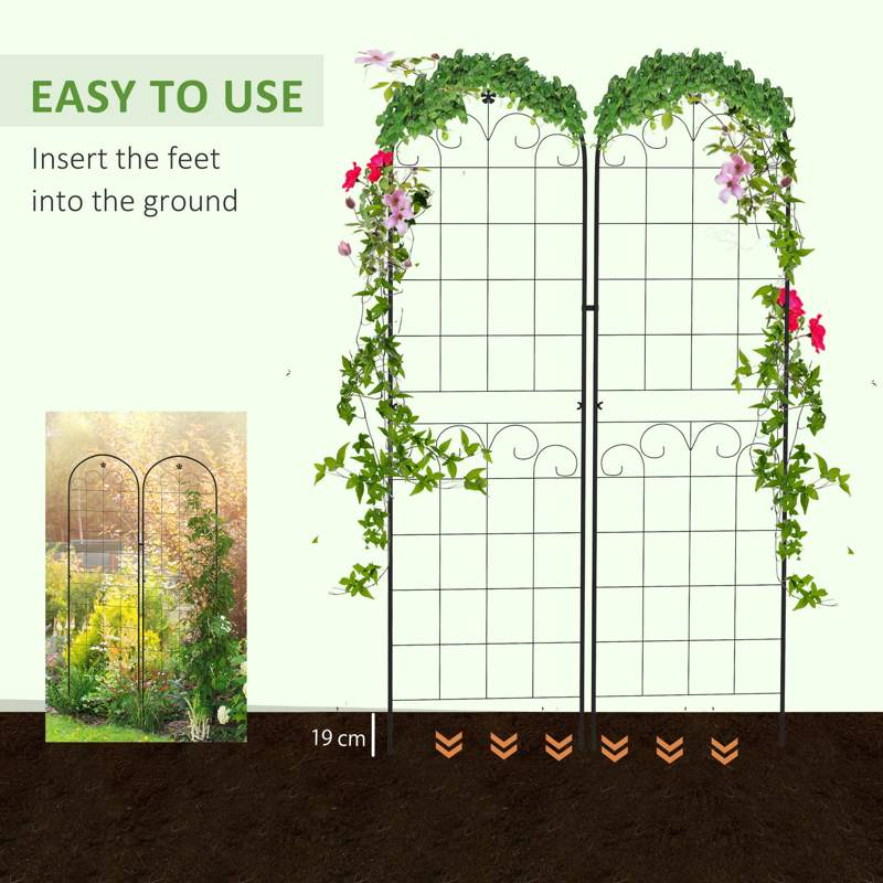 Outsunny Metal Trellis Set of 2, Garden Trellis for Climbing Plants Support Frames, Floral Design