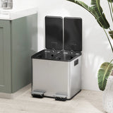 HOMCOM 30L Dual Compartment Stainless Steel Bin, with Deodoriser Holders - Silver Tone