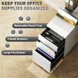 Vinsetto 3-Drawer Steel Filing Cabinet with Lock and Wheels - White