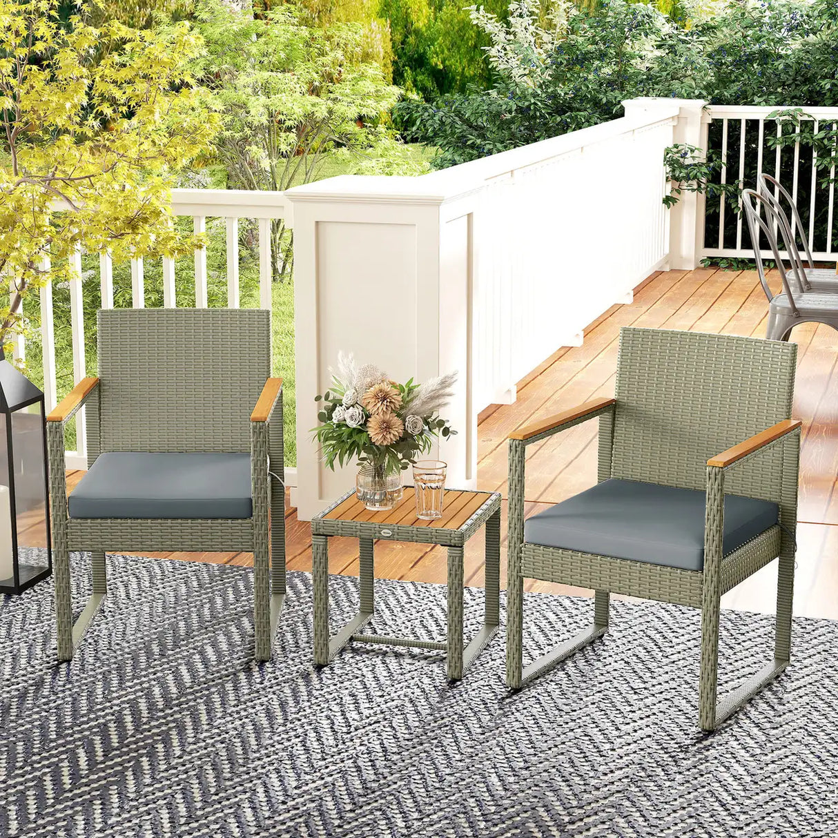 Outsunny Three-Piece Rattan Chair Set - Grey