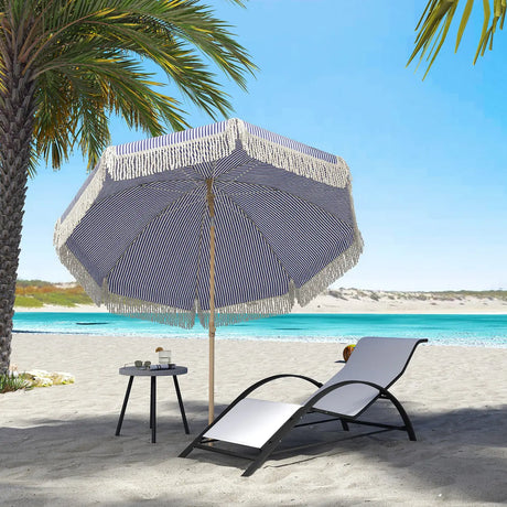 Outsunny 1.7 m Beach Umbrella with Sand Anchor, 30 Tilting Fringed Beach Garden Parasol with Adjustable Height, Blue