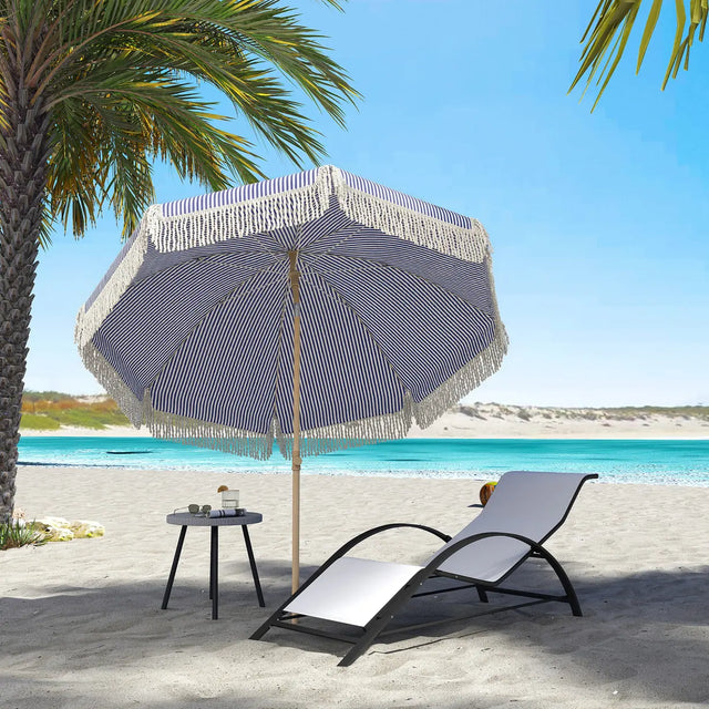 Outsunny 1.7 m Beach Umbrella with Sand Anchor, 30 Tilting Fringed Beach Garden Parasol with Adjustable Height, Blue