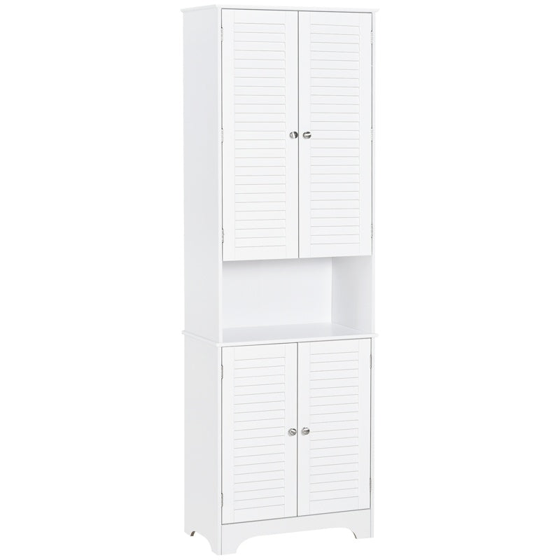 HOMCOM Tall Freestanding Bathroom Cabinet Retro Shutters w/ 3 Compartments Shelves Elevated Base Narrow Organiser White 60L x 30W x 182.5H cm