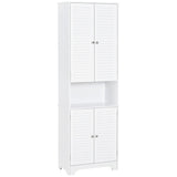 HOMCOM Tall Freestanding Bathroom Cabinet Retro Shutters w/ 3 Compartments Shelves Elevated Base Narrow Organiser White 60L x 30W x 182.5H cm