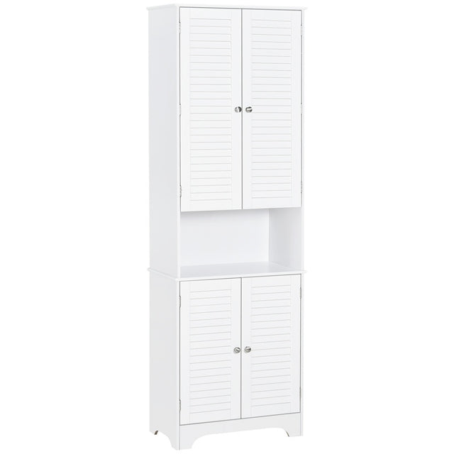 HOMCOM Tall Freestanding Bathroom Cabinet Retro Shutters w/ 3 Compartments Shelves Elevated Base Narrow Organiser White 60L x 30W x 182.5H cm