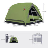 Outsunny 3-4 Person Camping Tent, Easy Set Up Waterproof Dome Tent with Sewn-in Groundsheet, Mesh Windows, Pocket and Hook for Camping, Hiking, Backpacking, Olive Green and Grey