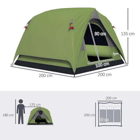 Outsunny 3-4 Person Camping Tent, Easy Set Up Waterproof Dome Tent with Sewn-in Groundsheet, Mesh Windows, Pocket and Hook for Camping, Hiking, Backpacking, Olive Green and Grey