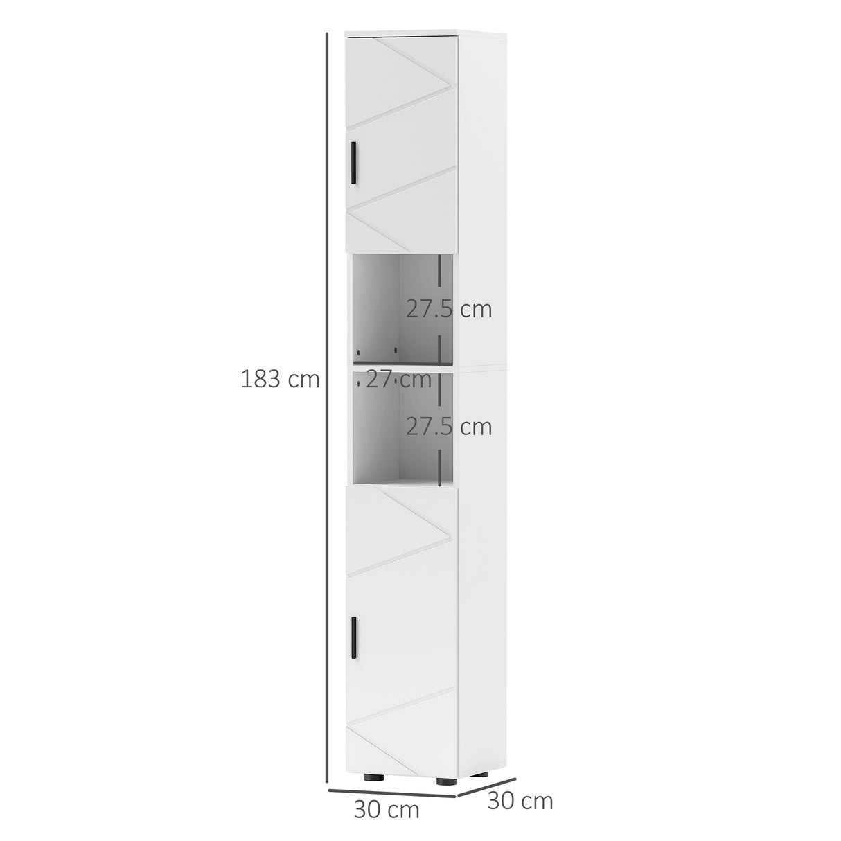 kleankin Line Embossed Tall Bathroom Storage Cabinet - White
