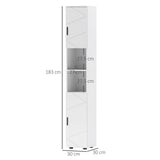 kleankin Line Embossed Tall Bathroom Storage Cabinet - White
