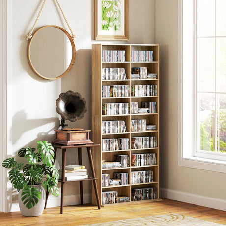 HOMCOM 640 CD Storage Tower - Nature Wood Finish