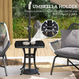 Outsunny Outdoor Garden Table with 38mm Dia. Umbrella Hole, Cast Aluminium Patio End Table with Anti-slip Foot Pads for Garden, Patio, Balcony, 54 x 52.5cm, Black