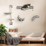 PawHut Four-Piece Cat Wall Furniture, with Hammock, Ladder, Platforms, Steps, for Indoor Use - Grey