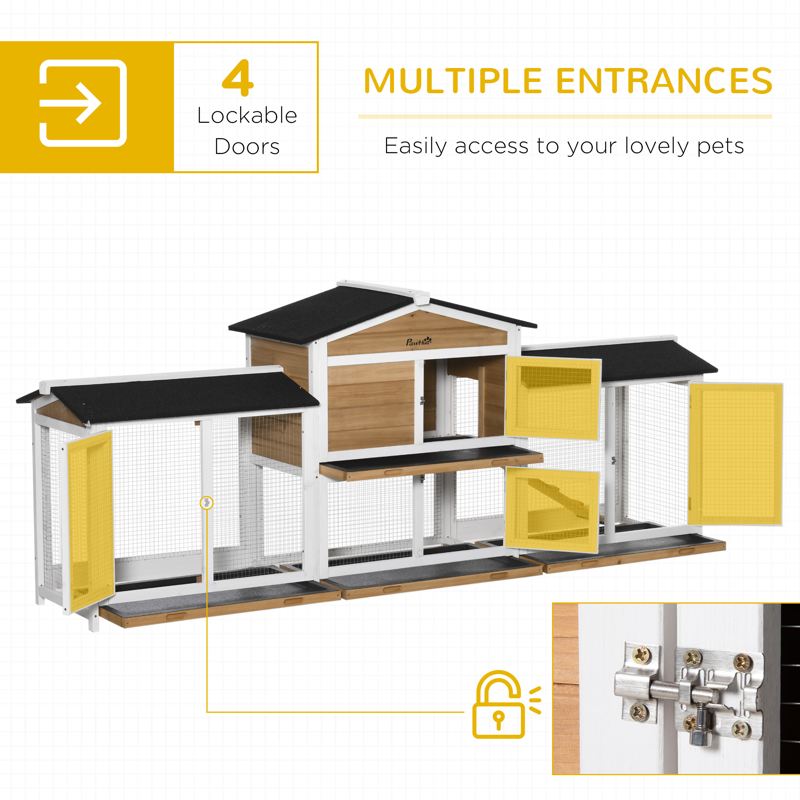 PawHut 2-Tier Large Rabbit Hutch Outdoor with Double Side Run Boxes, No-leak Plastic Tray, Ramp, 230 x 53 x 93.5cm, White