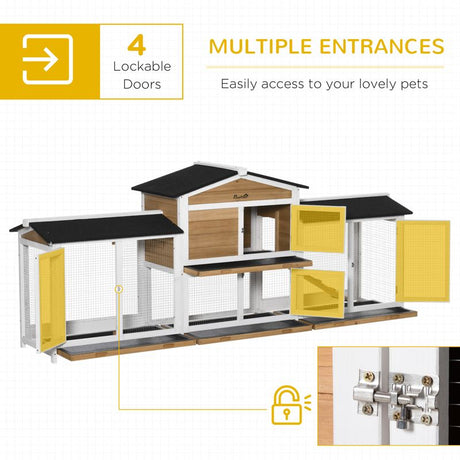 PawHut 2-Tier Large Rabbit Hutch Outdoor with Double Side Run Boxes, No-leak Plastic Tray, Ramp, 230 x 53 x 93.5cm, White