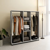 HOMCOM Open Wardrobe Double Mobile Storage Shelves Organizer W/6 Wheels-Grey