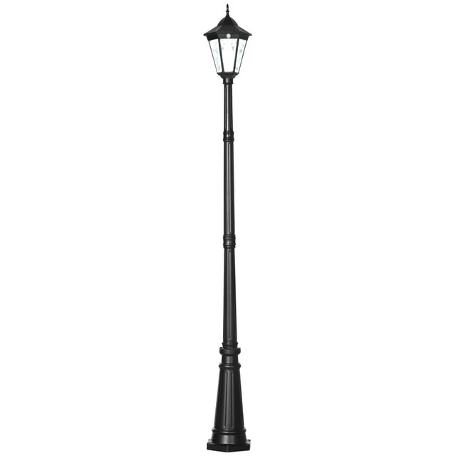 Outsunny 2.4 m Garden Lamp Post Light, LED Solar Powered Patio Path Lighting Lamp with Aluminium Frame, PIR Motion Sensor for Lawn, Pathway, Driveway, Black