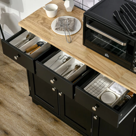 HOMCOM Sideboard with Rubberwood Top and Adjustable Shelves for Dining Room, Kitchen - Black