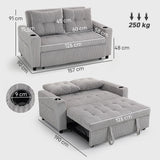 HOMCOM 2 Seater Click Clack Sofa Bed with Pull Out Design, Corduroy Upholstery - Light Grey