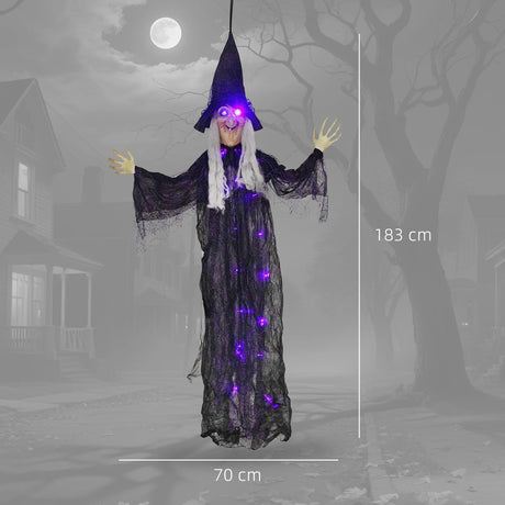 Outsunny 183 cm Life Size Halloween Animated Hanging Witch with Glowing LED Eyes & Body, Spooky Witch Scary Halloween Decorations, Battery Operated, Indoor Party Props