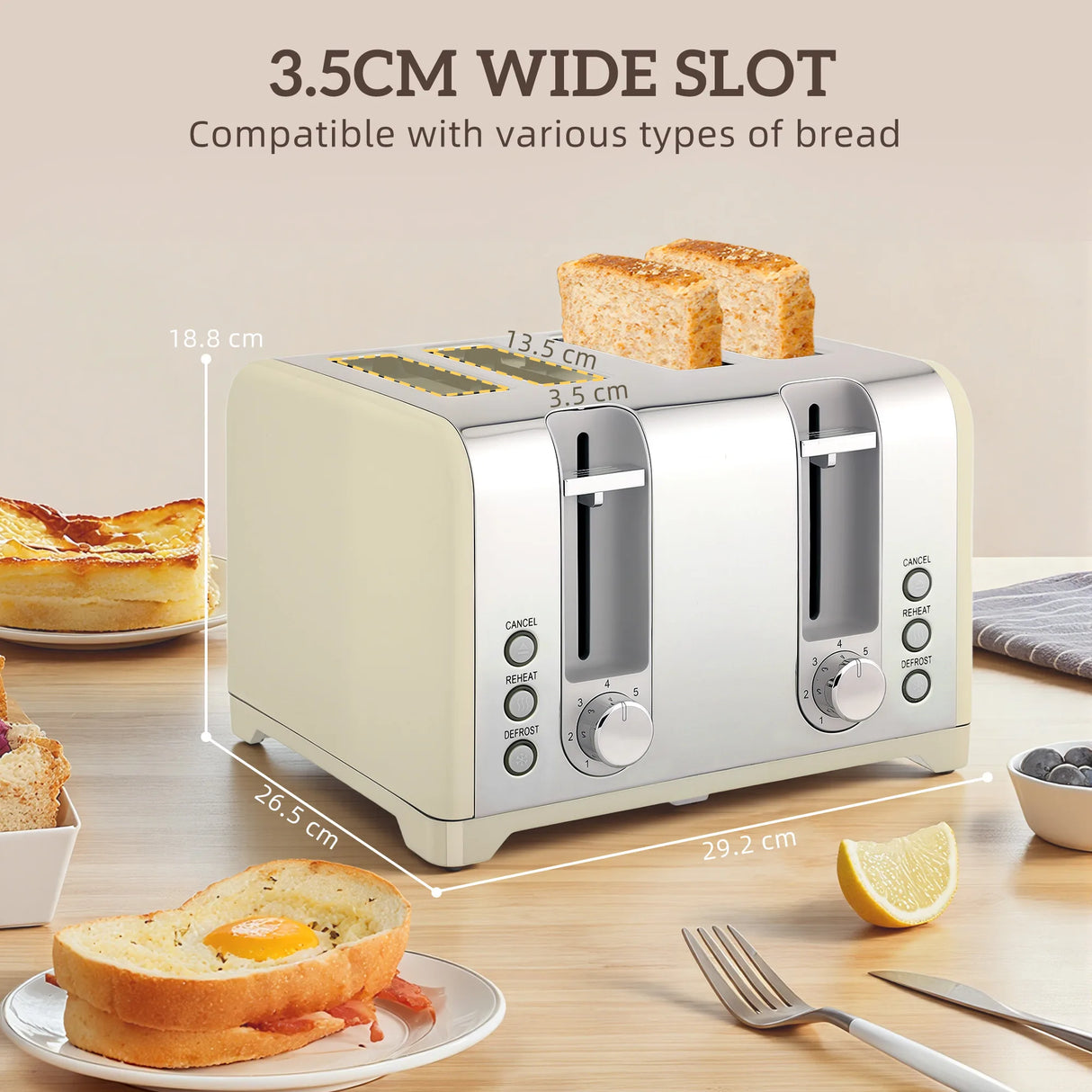 HOMCOM Retro 3000W Kettle and Toaster Set - Cream