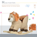 HOMCOM Kids Children Rocking Horse Plush Ride On Lion Seat w/ Sound Wood Base Seat Safety Belt Toddler Baby Toy for 18-36 Months Brown