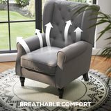 HOMCOM Retro Accent Chair, Linen Wingback Armchair with Wood Frame Button Tufted Design for Living Room Bedroom, Dark Grey