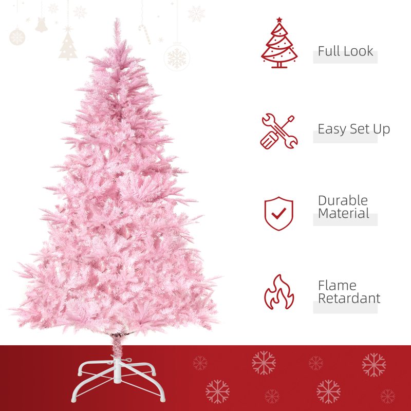 HOMCOM 6FT Artificial Christmas Tree Holiday Xmas Holiday Tree Decoration with Automatic Open for Home Party, Pink