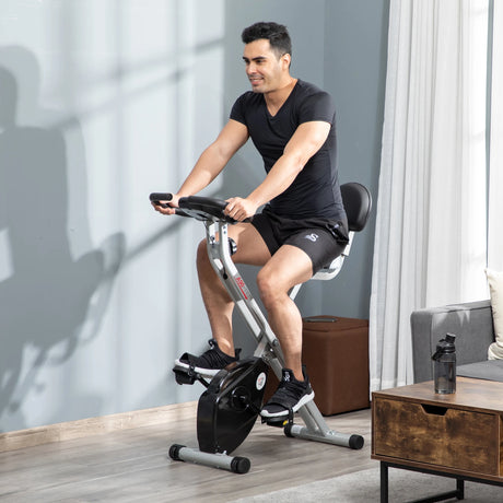 HOMCOM Folding Exercise Bike, Fitness Bicycle Indoor Trainer, 8-Level Magnetic Resistance Adjustable, with LCD Monitor, Pulse Sensor, Grey