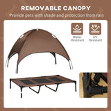 PawHut Raised Dog Bed Waterproof Elevated Pet Cot with Breathable Mesh UV Protection Canopy Brown, for XL Dogs, 122 x 92 x 108cm