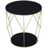 HOMCOM Round Coffee Table with Storage, Modern Sofa Side Table with Metal Frame, End Table for Bedroom, Living Room, Black and Gold, 45 x 45 x 48 cm