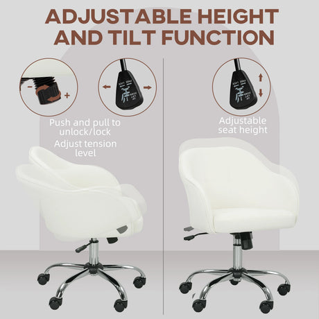 HOMCOM 46-56 cm Velvet-feel Office Chair - Cream