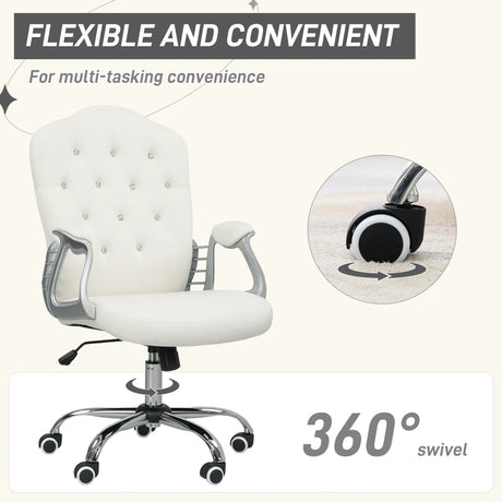 Vinsetto Velvet-Feel Work Chair, with Diamante Back - Cream
