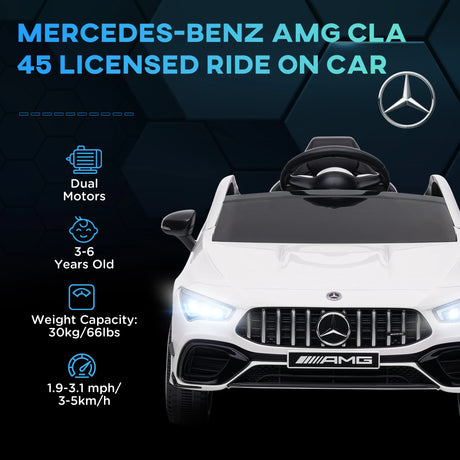 AIYAPLAY Mercedes-Benz AMG CLA 45 Licensed 12V Kids Electric Car Ride on Car w/ Remote, Suspension Lights Music Horn - White
